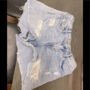 Distressed light wash shorts